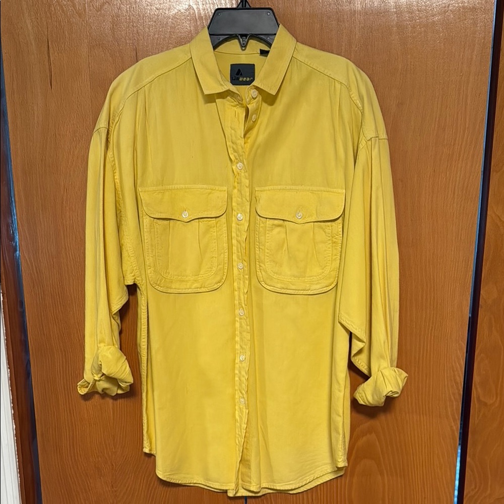Vintage Liz Claiborne 100%Cotton Yellow oversized Button-Up Shirt Sz M